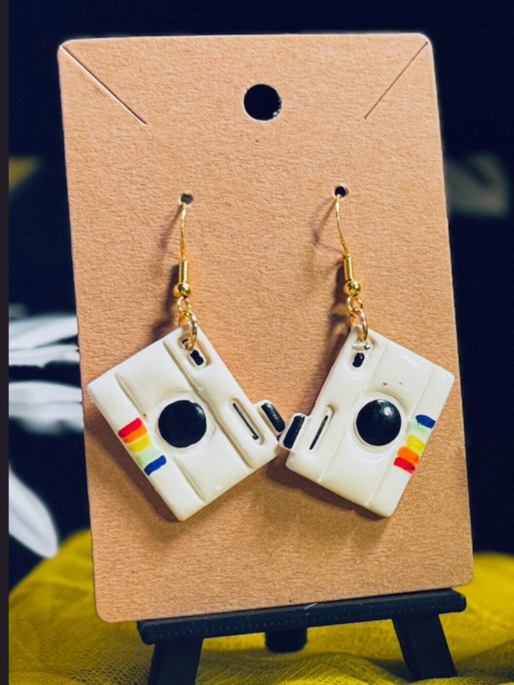 Retro Polaroid Camera- Handmade Clay Earrings